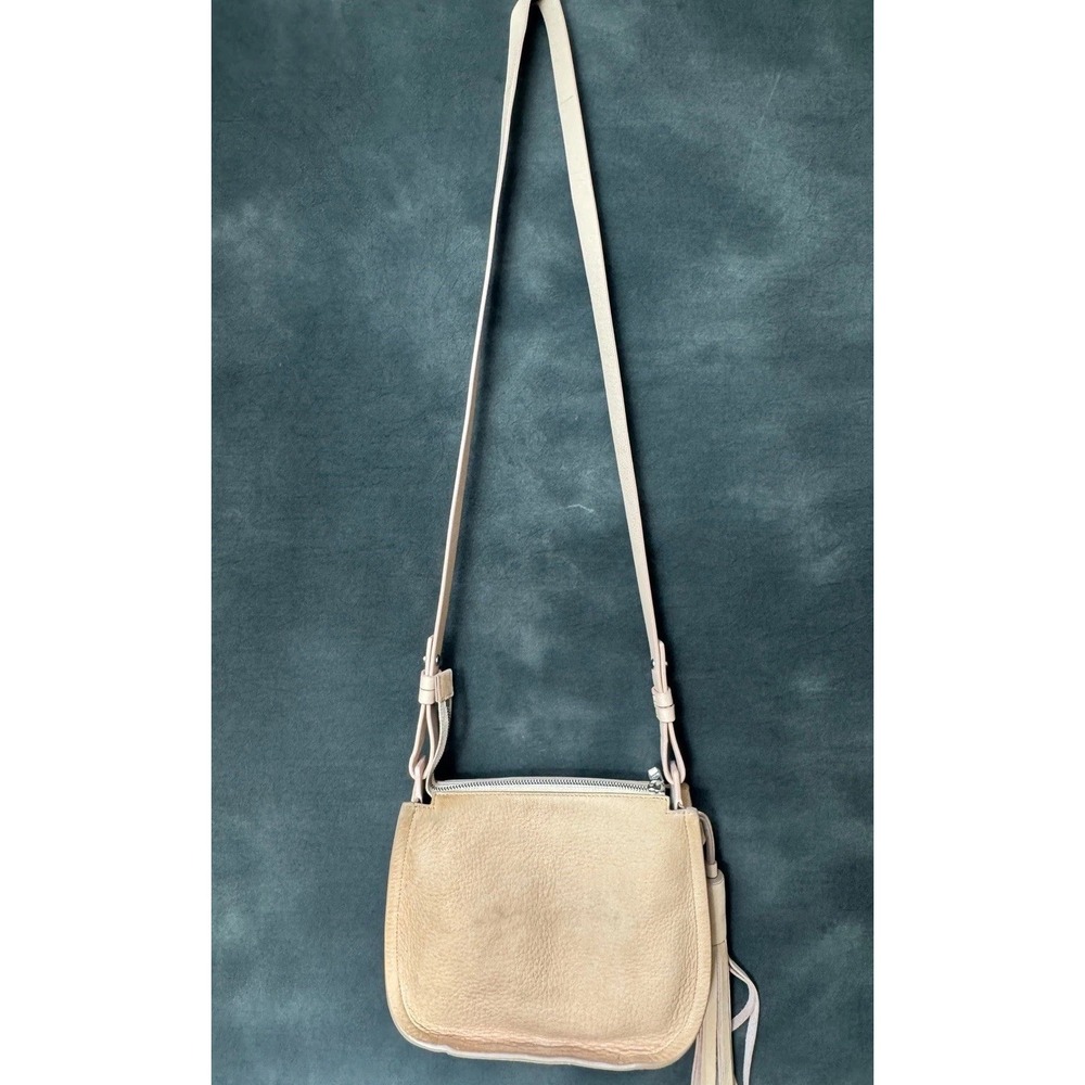 AllSaints Leather Suede Crossbody Bag Beige Tan Tassel Fringe Festival Boho Fall - Picture 5 of 14
